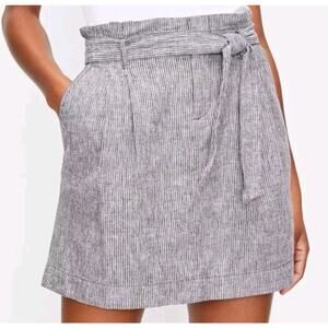 Loft Paperbag Pocket Mini Skirt Size 4 Gray Pinstripe Tie Waist Preppy